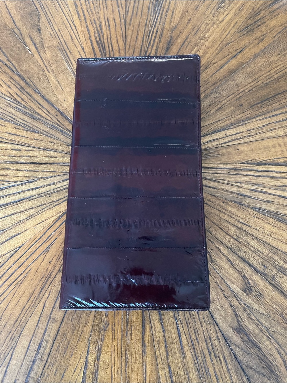 Men's Long Genuine Eel Skin Wallet in Dark Brown
